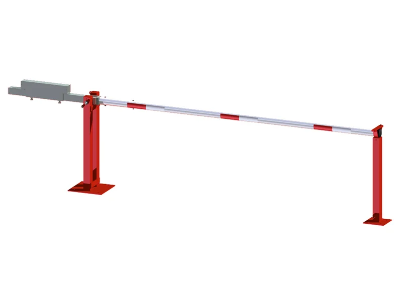 Wegeschranke mit Gegengewicht und Auflagestütze 3 m (Vorhangschloss, Profilzylinderschloss, Dreikanntschloss) schräg rechts