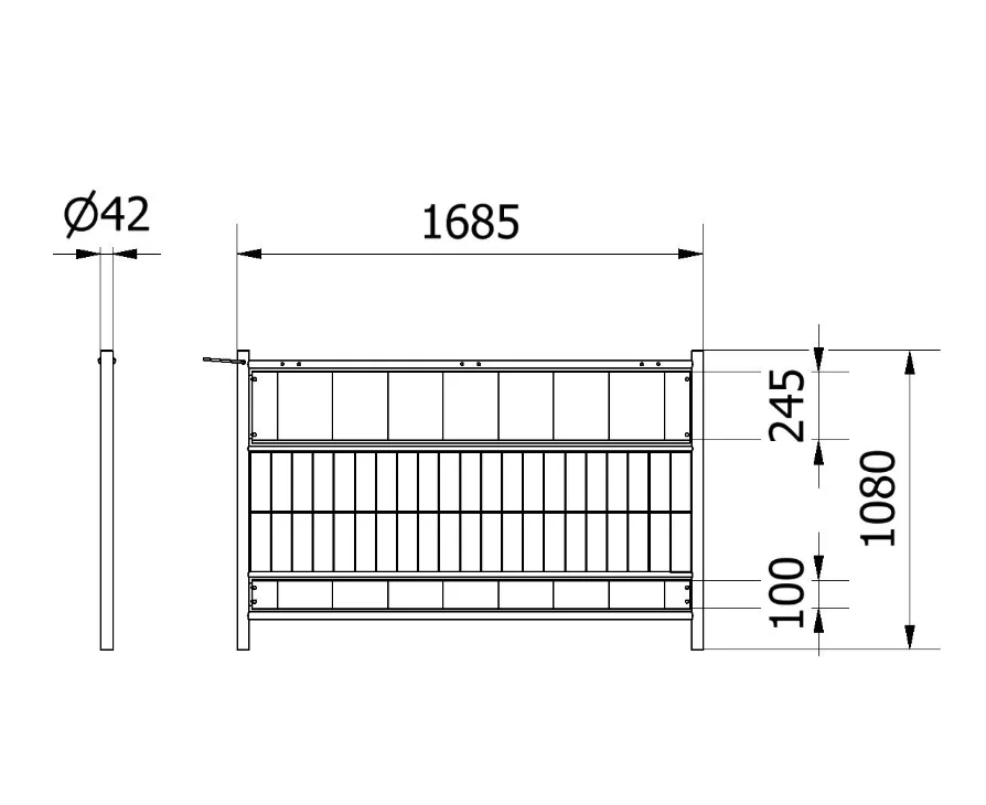 Absperrschrankengitter Stahl 1,6 m Technischzeichnung